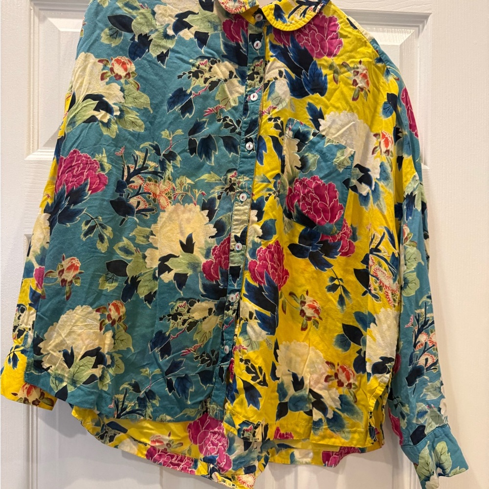 Anthropologie Floral Oversized Blouse in Yellow, Blue, Pink - Picture 2 of 9